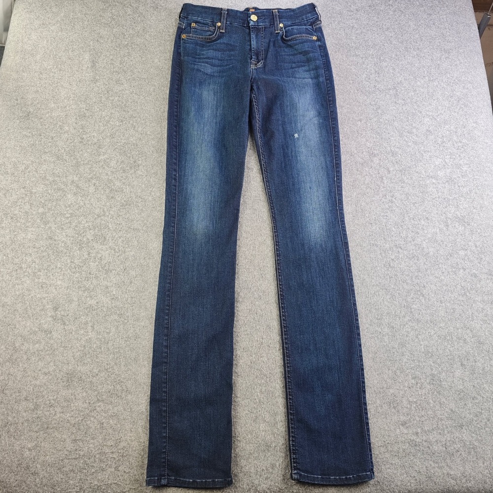 7 For All Mankind Kimmie Straight Leg Jeans Womens 27 Dark Wash Blue Stretch